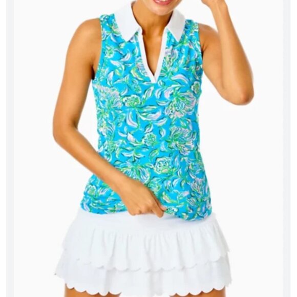 Lilly Pulitzer Womens Small UPF 50+ Luxletic ImaraPolo Top Cumulus Blue Chick Ma - Picture 1 of 10